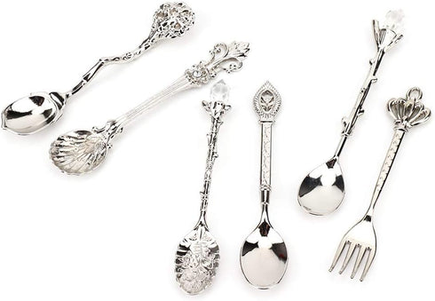 Fdit 6Pcs/Set Vintage Carved Coffee Spoon Teaspoon Retro Zinc Alloy Dessert Coffee Tableware Spoons Cutlery Kitchen(Silver)...