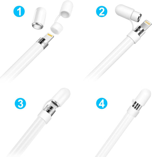 Magnetic Replacement Cap for Apple Pencil 1st Generation (2 Pack) - with Silicone Protective Cap Holder (White)...