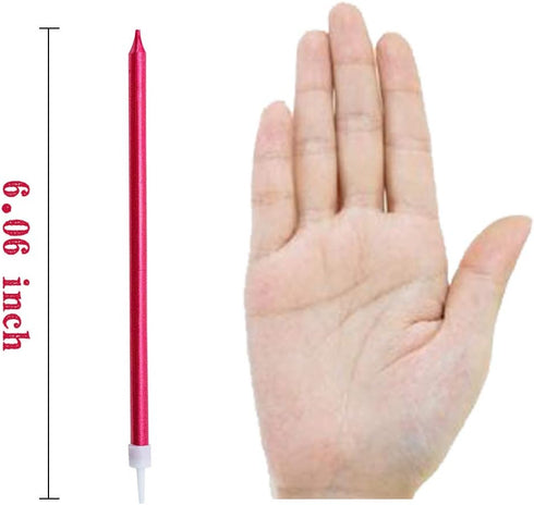 12 Count Long Thin Red Birthday Cake Candles in Holders for Birthday Wedding Party Cupcake Decorations Tall Candle...