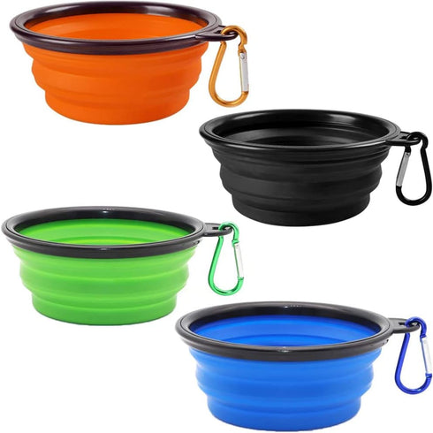 Collapsible Dog Bowl, 4 Pcs Collapsible Dog Water Bowls for Dogs Cats, Portable Pet Feeding Watering Dish for Walking Parking Traveling with Carab...