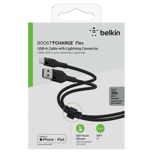 Belkin BoostCharge Flex Silicone USB Type A to Lightning Cable (1M/3.3FT), MFi Certified Charging Cable for iPhone 13, 12, 11, Pro, Max, Mini, SE,...