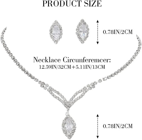 Yean Wedding Jewelry Set Silver Bridal Necklace Set Costume Jewelry Rhinestone Necklaces and Earring for Bride and Women...
