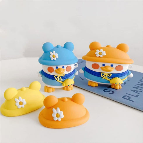 for Cute AirPods Case Cover, Cartoon Fun Funny Lovely Duck Shape Design Fashion Cases for Boys Girls Kids Teen for Air pods 1 2(Changeable Hat Duc...
