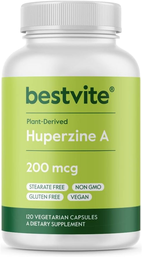 BESTVITE Huperzine A 200mcg from Naturally Derived Huperzia Serrata (120 Vegetarian Capsules) - No Stearates - No Flow Agents - Vegan - Non GMO - ...