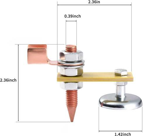 2 Pack Magnetic Welding Support Ground Clamp Tools with 2 Conductive Rods, Welding Magnet Head Strong Magnetism Large Suction, Copper Tail Welding...