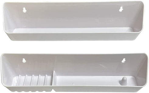 Bueyfolt 11" Kitchen Sink Front Tip-Out Accessory Trays with Mounting Screws, White, 2 Pack (Conventional Open Tray and Accessory Tray with Ring H...