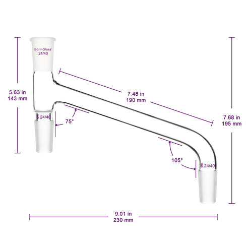 Glass Distilling Adapter, Borosilicate Glass 75 Degree Bent Chemistry Distillation Adapter with 24/40 Standard Joint...