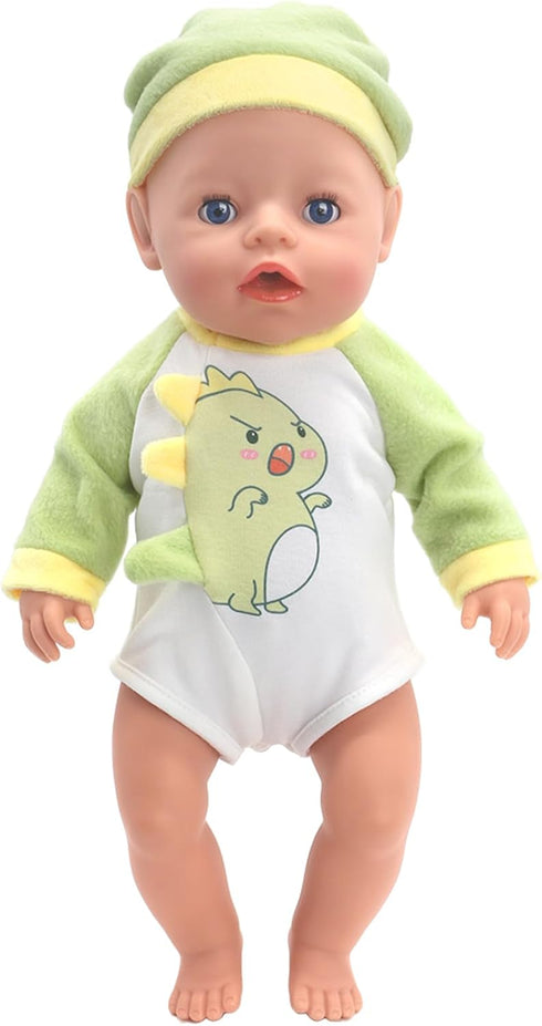 2 Sets 14-16 inch Baby Doll Clothes - 2 Pack Cartoon Print Rompers with Hat Outfits for Baby Doll Boy and Girl...