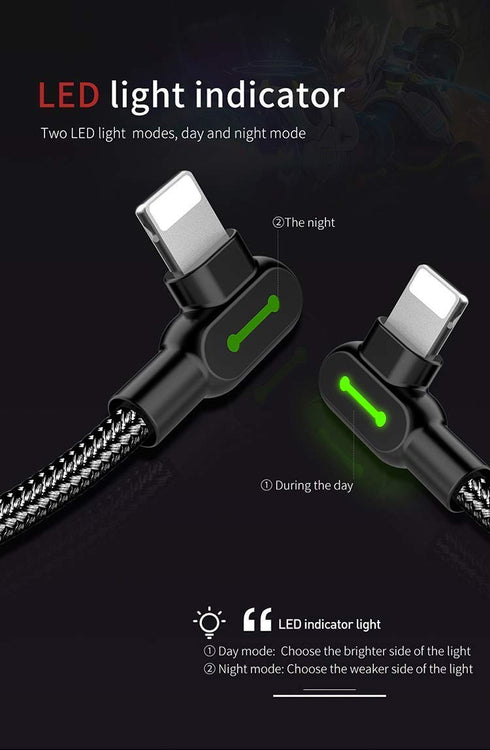 (2 Pack + iPhone Bag) USB 90 Degree Right Angle Design Gaming iPhone LED Nylon Braided Sync Charge New USB Reversible Data 6FT/1.8M Cable Compatib...