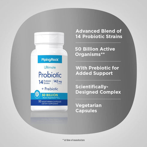 Piping Rock Probiotic Multi Enzyme | 50 Capsules | 142mg | with Prebiotics | Digestive Formula for Men and Women | 14 Strains | 50 Billion Active ...