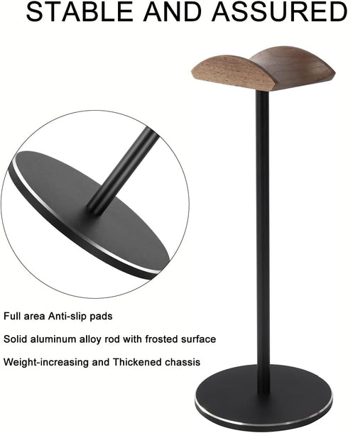 Headphone Stand Headset Holder with Walnut Wood Headrest,Gaming Headset Stand Earphone Stand with Solid Heavy Base for All Headphone Sizes...