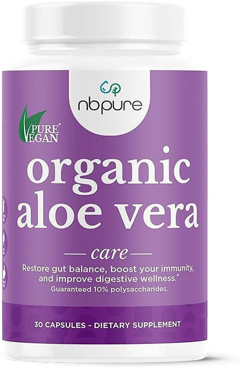 nbpure Organic Aloe Vera, Restore Gut Balance, Immunity Support and Digestive Wellness 30, Vegan Capsules...
