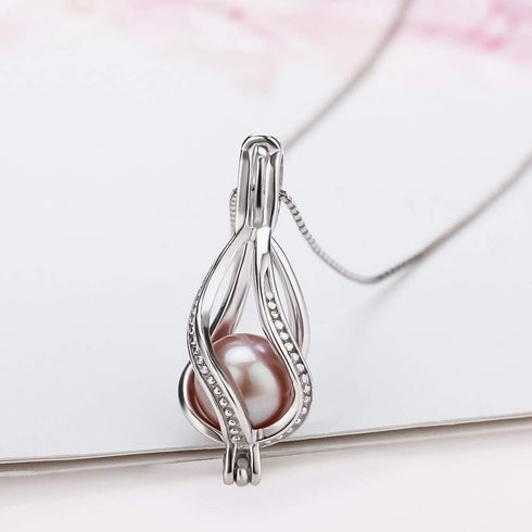 Sterling Silver Cage Pendant for Women, Twisted Waterdrop Design, Pearl Jewelry Making, Essential Oil Diffuser Lockets...