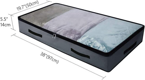 AMJ Foldable Underbed Bags - Pack of 2, Transparent Zip Lid Under Bed Storage Bags for Bedroom Wardrobe, Washable, Dark Gray...