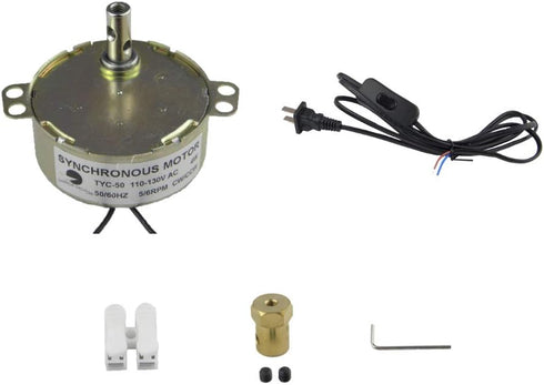 CHANCS Synchronous Turntable MotorTYC50 110V 5-6RPM with Flexible Coupling Connector,Cup Turner Motor with 1.8M Power Cord Switch Plug for Cup Tur...