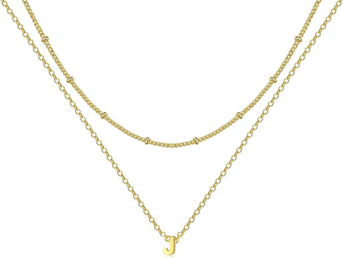 MOMOL Layered Initial Necklace for Women 18K Gold Plated Stainless Steel Layering Beaded Choker Necklace Personalized Tiny Letters Name Necklace...