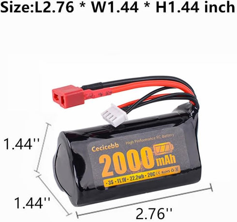 11.1V 2000mAh Li-ion Battery for R608 Brushless RC Boat 210E 200E RC Boat 2104 Brushless RC Truck with USB Charging Cable......