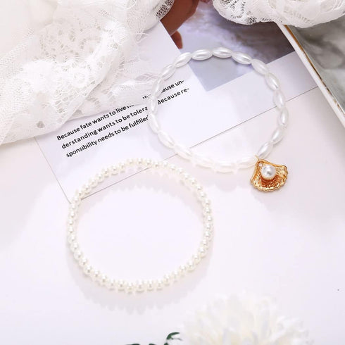 Boho Pearl Anklets Bracelets Beaded Layered Ankles Bracelets Shell Pendant Foot Chain Jewelry for Women...