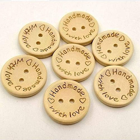 100 Pcs Wooden Buttons Handmade with Love Round Sewing Button 2 Holes Crafts Decor Button DIY Craft Supplies (25MM)...
