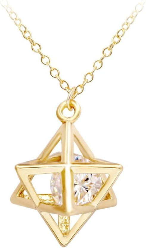 Eight Pointed Star Pendant Necklace 3D Geometry Star with Crystal Necklace...