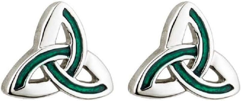 Irish Jewelry Earrings for Women Trinity Knot Earrings Rhodium Plating & Green Enamel Made in Ireland...
