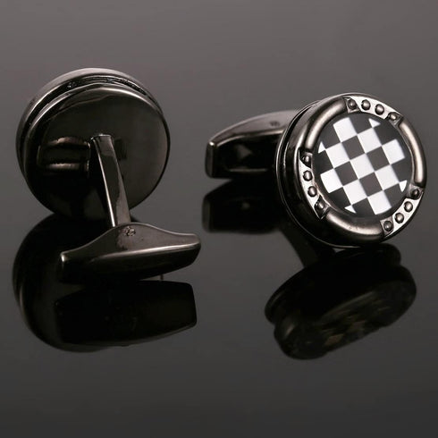 Classic Square Cufflinks for Men, Plaid Cufflinks, Black White Round Cuff Links, Checkered Cufflinks French Cufflinks, Brass Rivets for Tuxedo and...