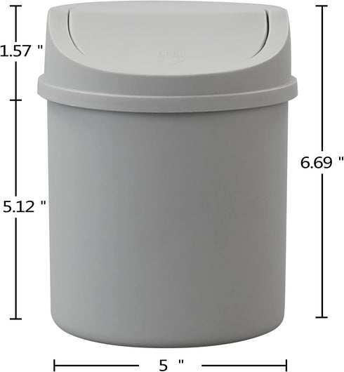 0.5 Gallon Plastic Mini Trash Can, Tiny Garbage Can with Swing Lid, Gray...