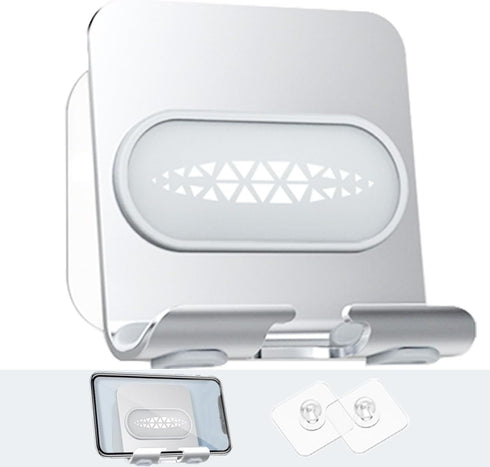 Shower Phone Holder with 2PCS Adhesive Stickers,Wall Mount Phone Stand for Bathroom,Kitchen,Office and More,Compatible with Smartphone (Silver?Gra...