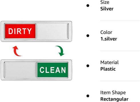 Cimkiz Dishwasher Magnet Clean Dirty Sign Shutter Only Changes When You Push It Non-Scratching Strong Magnet or 3M Adhesive Options Indicator Tells Whether Dishes Are Clean or Dirty (Silver)