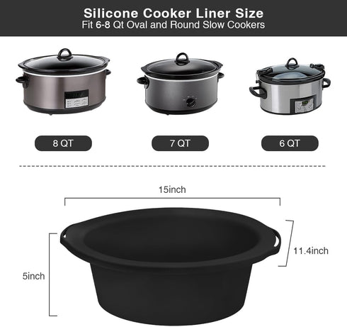 ChefAid Slow Cooker Liners, 100% Silicone Reusable Crock Pot Insert Accessories for 6-8 Oval or Round Quart Slow Cookers, Food Safe & Dishwasher S...