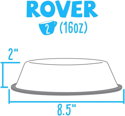 Weebo Stainless Steel Water & Food Bowl for Dogs and Cats | No-Tip No-Slip |Dishwasher Safe |16 Ounce Classic Stainless Steel...