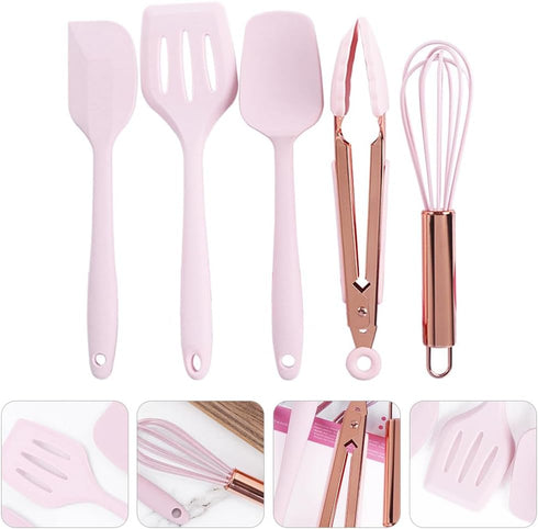 Amosfun 5pcs Mini Kitchen Utensil Set Kids Kitchen Tools Learning Toy Whisk Spatula Tongs Spoon And Slotted Spatula...