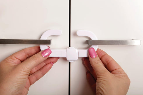 Dreambaby Secure -A-Lock - Child Proof Sliding Safety Locks - Suitable for Mushroom Knobs & D-Shaped Cabinet Door Handles - White - Model ?L712...