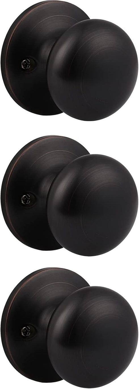 home improvement direct Dummy Door Knob, Oil Rubbed Bronze No Lock & Non-Turning Single Sided Round Knobs, 3 Pack Flat Ball Knob Without Lock for ...