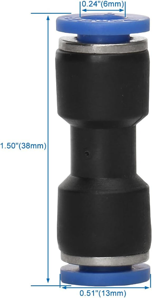 Baomain 10pcs Pneumatic Union Fittings PU-6 6mm Push In Quick Touch to Connect Tube...