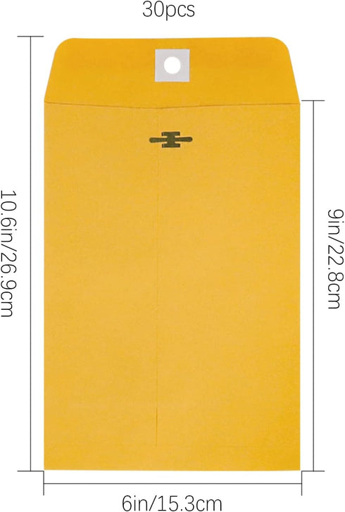 6” x 9” Clasp Envelopes with Gummed Seal Brown Kraft Catalog Envelopes Clasp Mailing Envelopes for Home, Office, Business 28 lb Kraft Paper,Pack o...