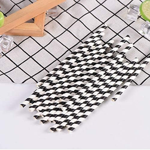 Black Striped Paper Straws, Colorful Stripes Paper Drinking Straws 100 Pack (Black Stripes), Durable & Biodegradable Drinking Straws...