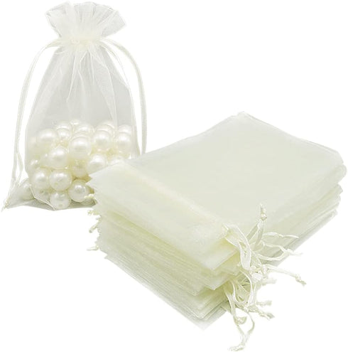 HRX Package Organza Bags 4x6 inch 100pcs, Mesh Jewelry Pouches Candy Drawstring Gift Bags Small Sachet for Christmas Wedding Giveaways (pastel yel...