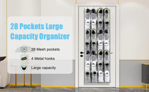 Over the Door Shoe Organizers 28 Mesh Pockets Hanging Shoes Organizer Shoe Rack for Closet Entryway Bedroom Bathroom Pantry Shoe Holder for Men Sn...