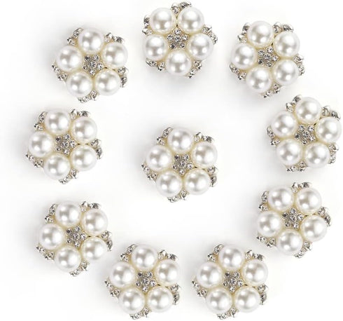 30pcs/Set Flower Rhinestones Buttons Pearl Button Wedding Decoration DIY Alloy Cryustal Bow Accessories(0.9inch,Sliver)...