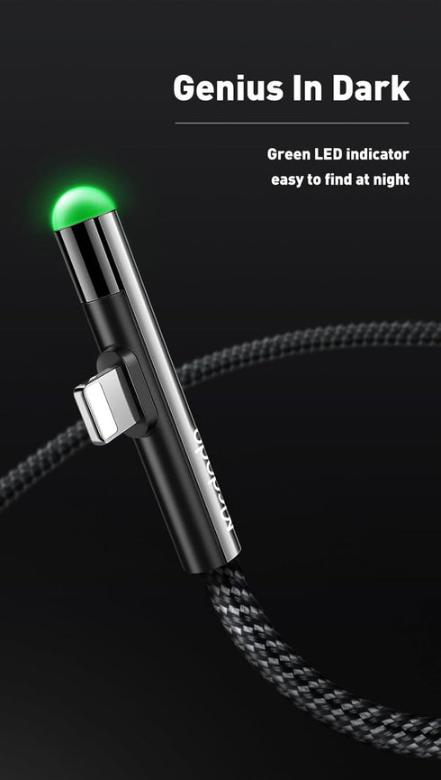mcdodo Right Angle Design Extra Long Gaming Charger Cable with Green LED Light USB Charging& Syncing Cord Compatible iPhone Xs MAX XR X 8 8 Plus 7...