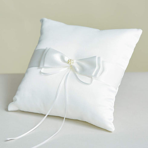 Wedding Flower Girl Basket and Ring Bearer Pillow Set, Simple Bow Pearl Collection - Ivory...