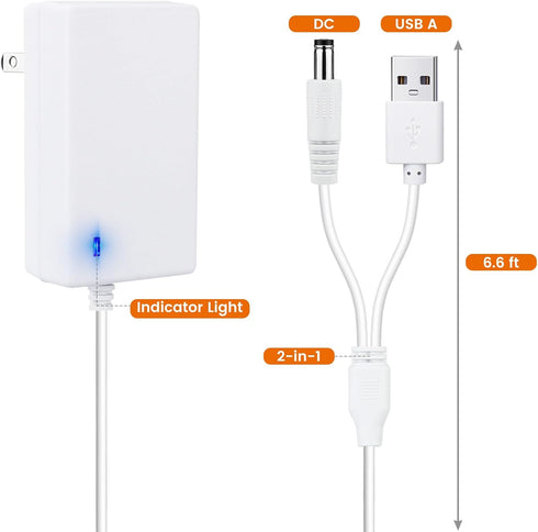 Baby Swing Power Cord for Ingenuity InLighten, Simple Comfort and Swing'n Go Charger, 2-in-1 Charging Cable with USB A and DC Plug, Power Adapter...