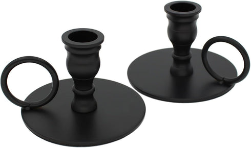 Taper Candle Holders for Candlesticks with Handle, Matte Black Wrought Iron Metal Candle Stick Holders for 7/8" Candles, Set of 2...