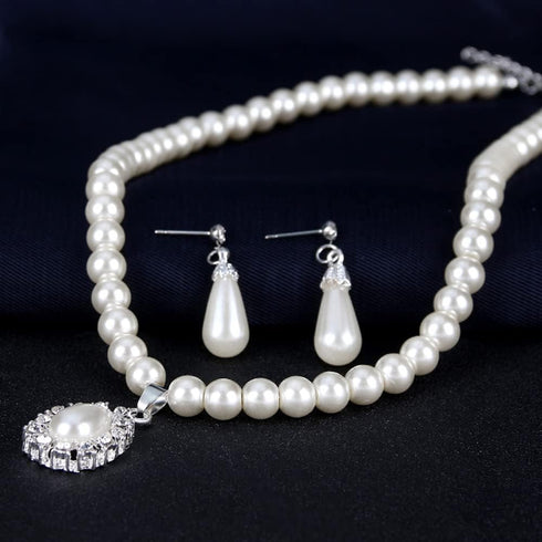 Wekicici Bridal Necklace Earrings Bracelet Set Ivory Teardrop Pearl Wedding Set, Matching Bridal Necklace & Earrings for Women, white...