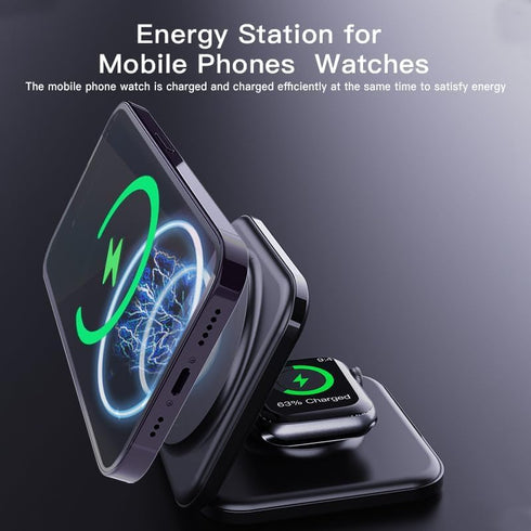 Foldable 3 in 1 Wireless Charger Compatible with MagSafe, Apple iPhone 15 14 13 12, Watch, AirPods, Lightweight Portable,Strong Magnetic Attractio...