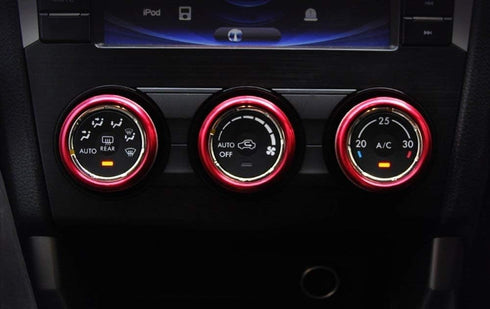 iJDMTOY Compatible with Subaru WRX, STI, Impreza, Forester, XV Crosstrek, 3pc Red Anodized Aluminum AC Climate Control Turner Cover Rings...