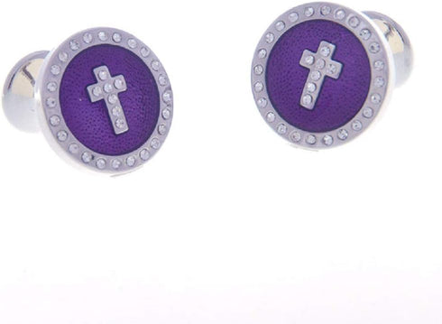 Cross Round Crystal Purple Pair Cufflinks in a Presentation Gift Box & Polishing Cloth...