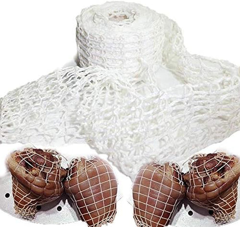 5m Cotton Meat Netting Elastic Smoked Meat Poultry Ham Netting Meat Butcher Twine Net Roll Wrapping Net Meat Tying Roll for Meat Cooking Meat Saus...