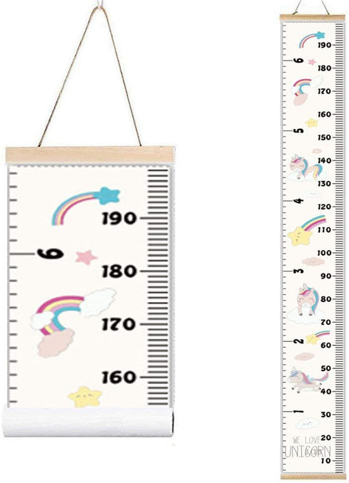 Kids Growth Chart, Wood Frame Fabric Canvas Height Measurement Ruler from Baby to Adult for Child's Room Decoration 7.9 x 79in (7.9 x 79in, Unicor...